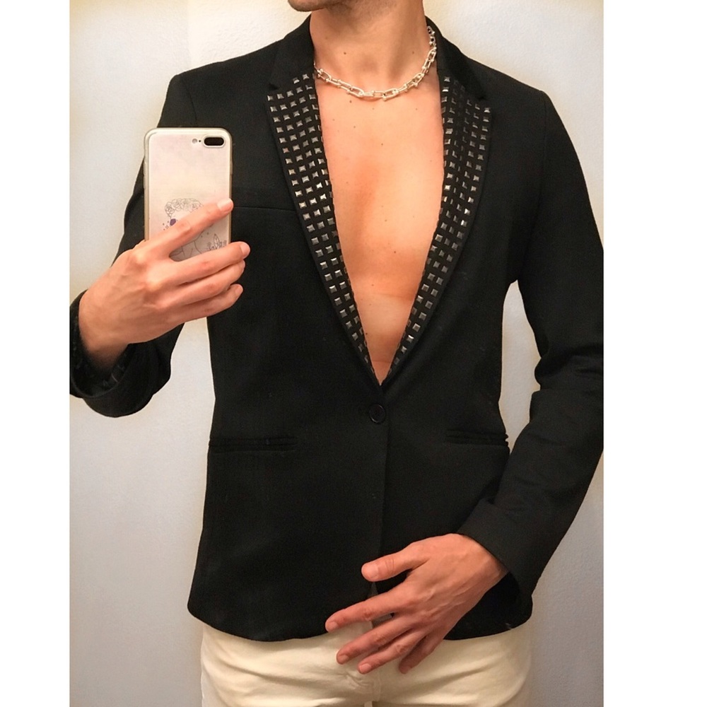 Zara studded blazer in black . Worn ones . Amazing condition . Almost like new .
